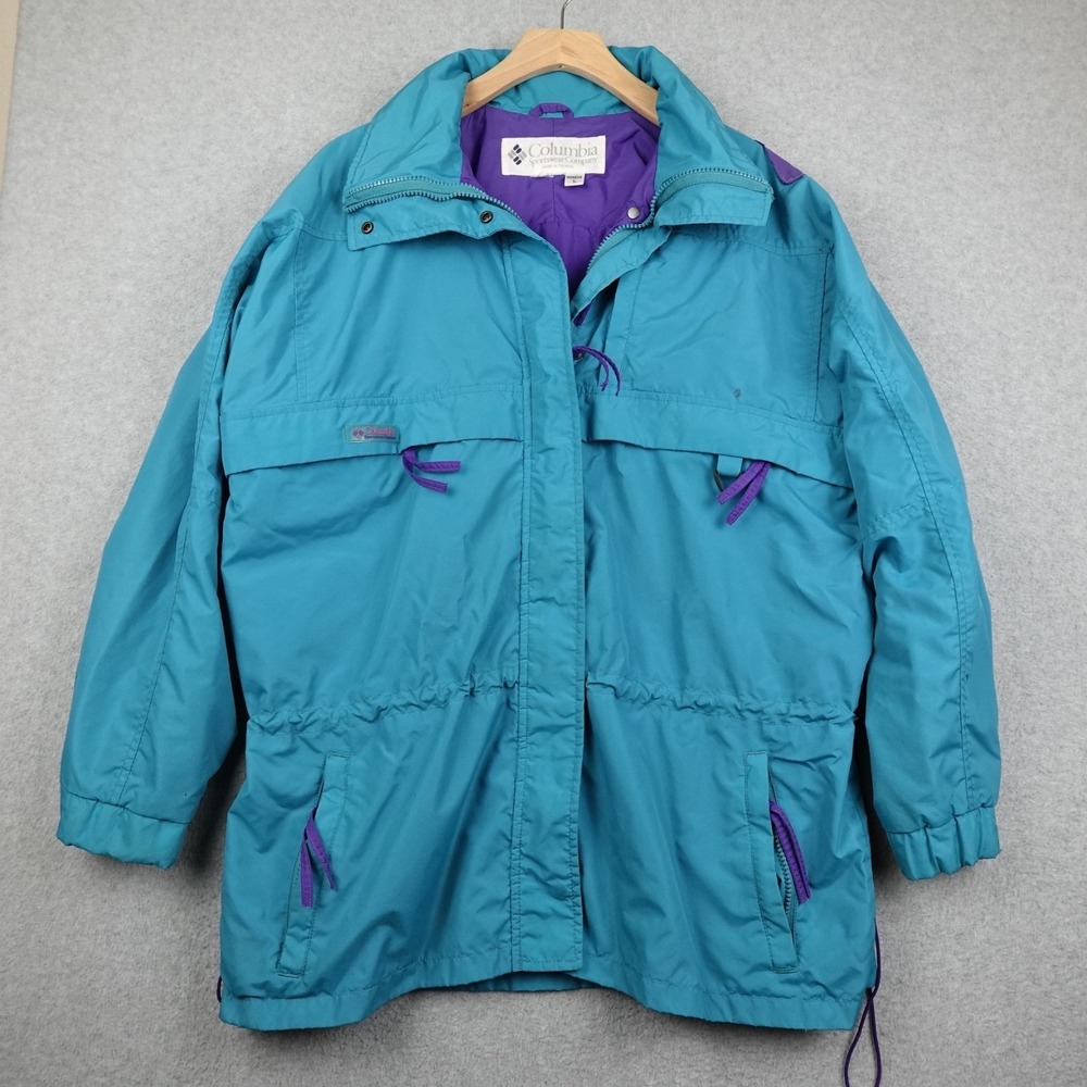 Vintage Columbia Jacket Gizzmo Women's L Full Zip Up Retro Ski Blue Windbreaker